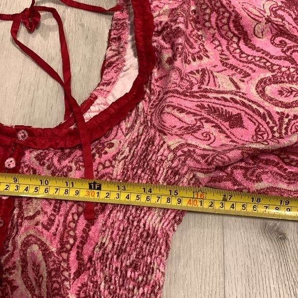 Free People Dare Me Velvet Smocked Blouse In Retro Combo. NWT! Sz S - Picture 12 of 12